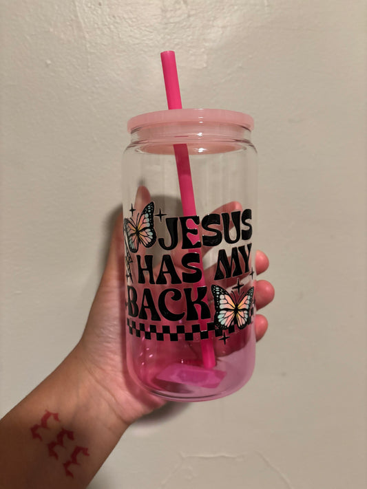 Jesus Has My Back | 16oz Glass Cup