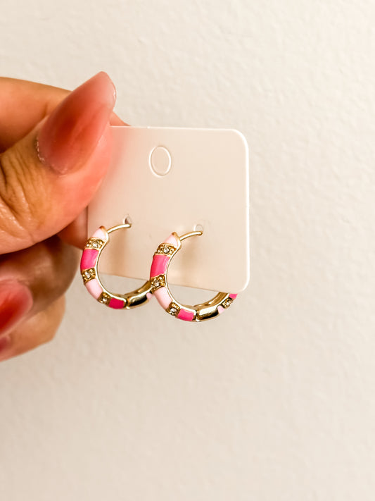 Pink Striped | 18K GP Huggie Hoops