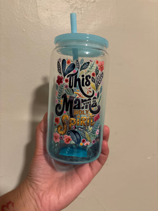 Runs on the Holy Spirit | 16oz Glass Cup