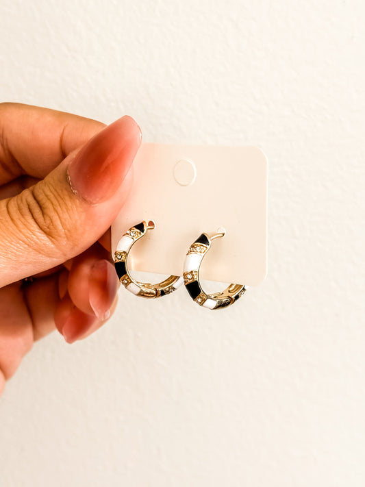 Black Striped | 18K GP Huggie Hoops