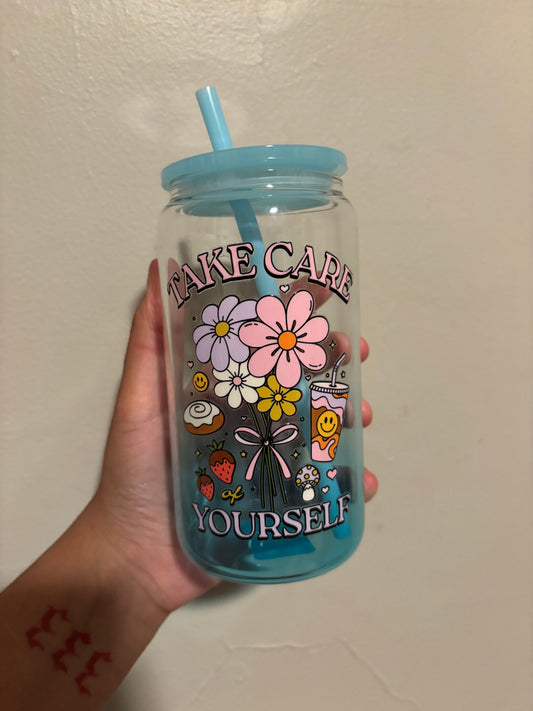 Take Care of Yourself (BLUE) | 16oz Glass Cup